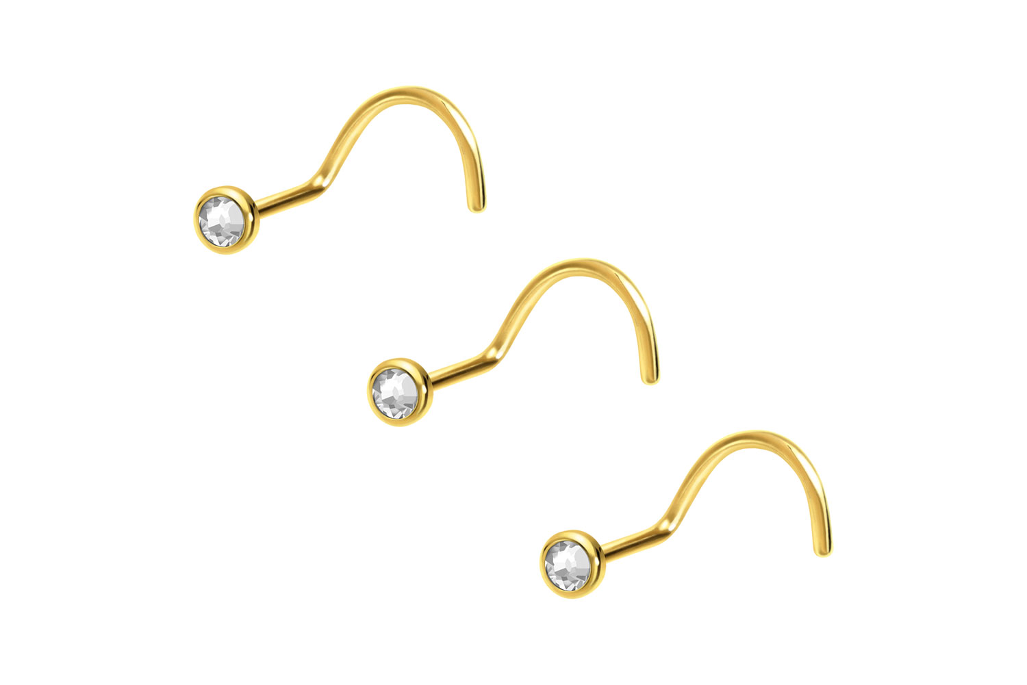 3er Set Titan Nasenstecker Nasenpiercing Spirale FLACHE KRISTALLDISC